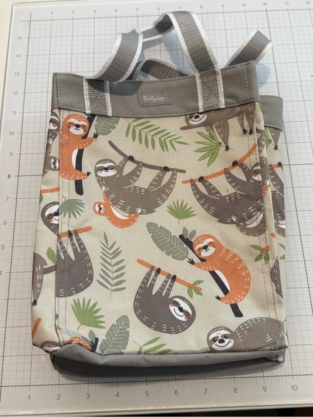 thirty-one Gray Khaki & Orange Sloth-Print Tote